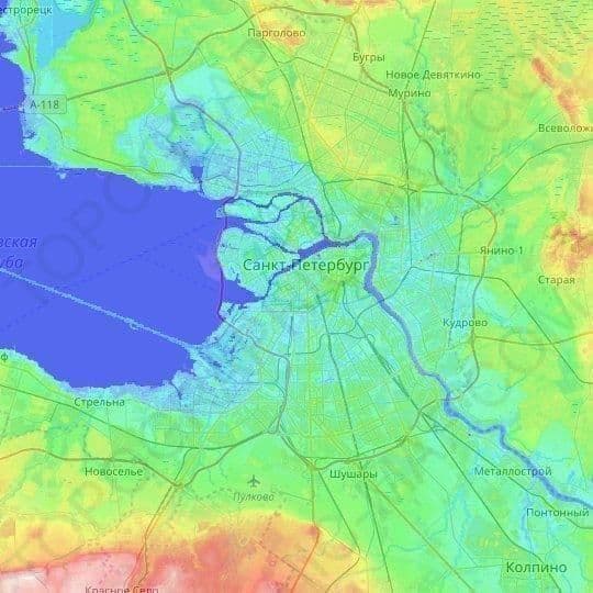 خريطة الارتفاع في سانت بطرسبرغ